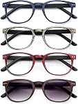 HEEYYOK Lunettes de lecture Femmes 3.0 Lecteurs Lunettes Femmes Pour Petites Dames Cheater Verres Léger Charnière de Printemps Confortable Lunettes de soleil Lecteur 4-pack
