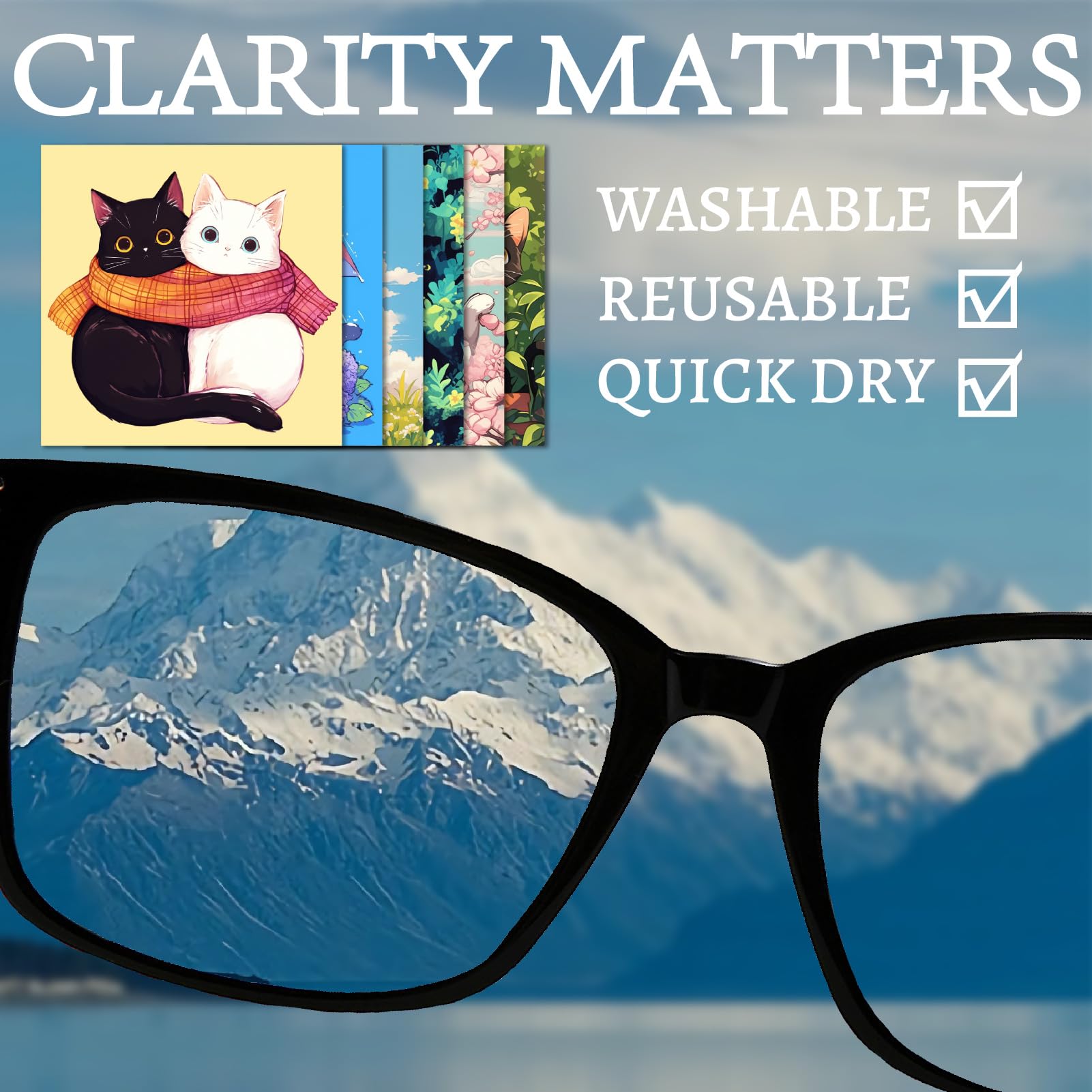 CREATCABIN 6 Packs Glasses Cleaning Cloth Microfiber Cloth Soft Multicolor Cleaner Glass Reusable Thicken Wipes Cloth For Eyeglasses Camera Cell Phone Lens Screens Glasses 6.1x6.1 Inch Abstract