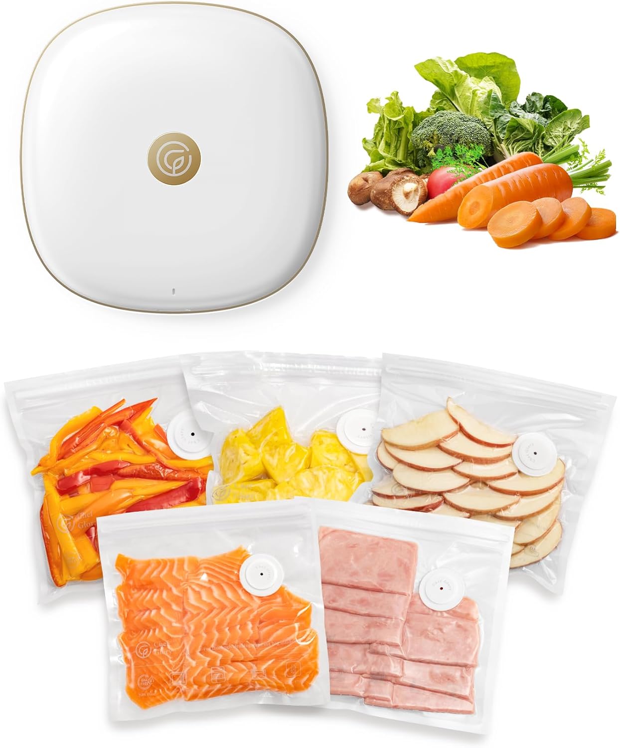 ChefGlory SealPro Compact Food Vacuum Sealer, 30 Bags Included (White)