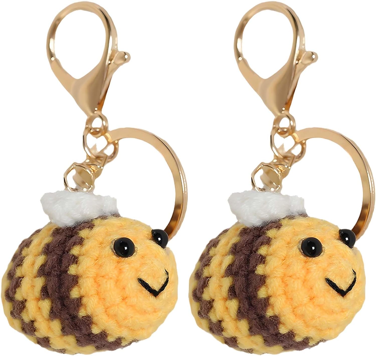 Tizee 2 Pcs Handmade Crochet Bees Keychain – Bag Charms Key Rings, Gifts for Women Girls,Handbag Backpack Purse Accessories