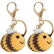 Tizee 2 Pcs Handmade Crochet Bees Keychain Bag Charms Key Rings, Gifts for Women Girls,Handbag Backpack Purse Accessories