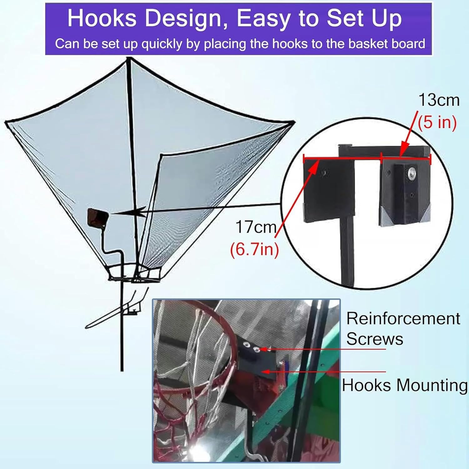 Multi-Function Basketball Rebounder Attachment - Functions as Net Return, Shot Trainer, and Protective Barrier, All-in-One Solution for Home Gyms