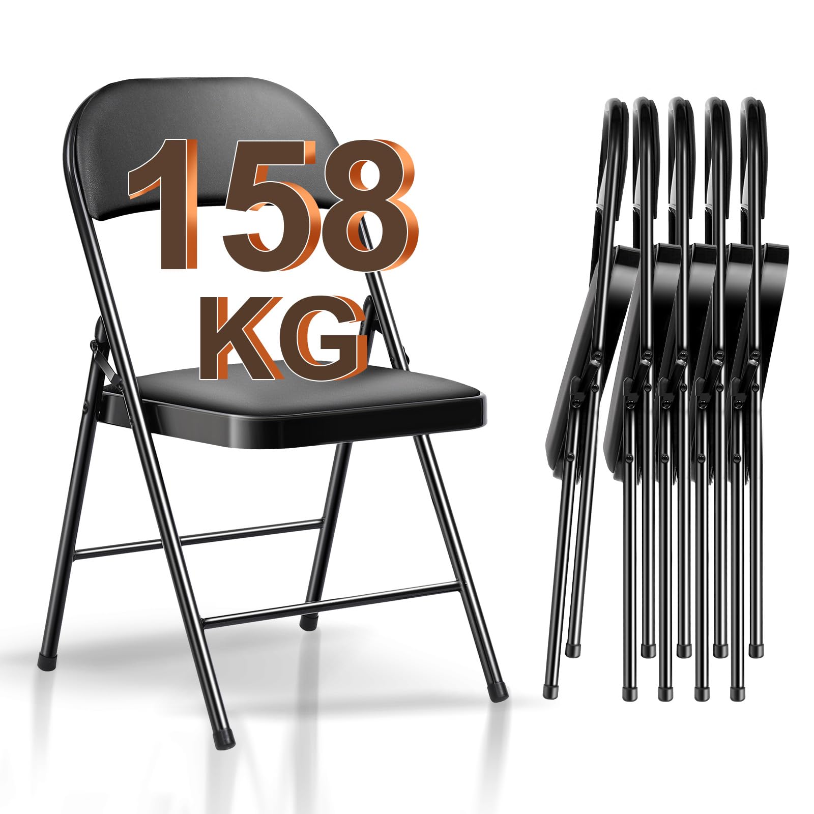 Set da 6 sedie pieghevoli da giardino, sedia pieghevole da interno in metallo, impermeabili sedie da esterno pieghevoli fino a 158 kg, sedia per sala da pranzo, cucina, campeggio, nero