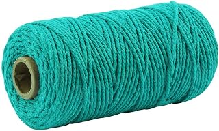 109 Yards 3mm Macrame Cotton Cord 4 Strand Twisted Twine Strings Rope for Wrapping Plant Hanger Knitting DIY Craft Supplies (Turquoise)