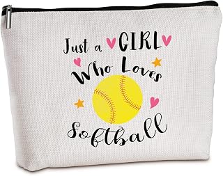 Wlesinzt Softball Gifts Zipper Travel Makeup Bag for Girls Softball Gift Bags Softball Makeup Bags for Women Teen Girls Softball Lovers Softball Player for Birthday Graduation Retirement Unique Gifts