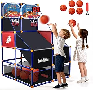 LED Arcade Basketball Game Set w/Electronic Scoreboard for Kids, Boy Toys Basketball Hoop with 4-5 Balls for 3-12 Years Old, Adjustable Height w/Pump & Storage Net for Indoor Outdoor Sports Play