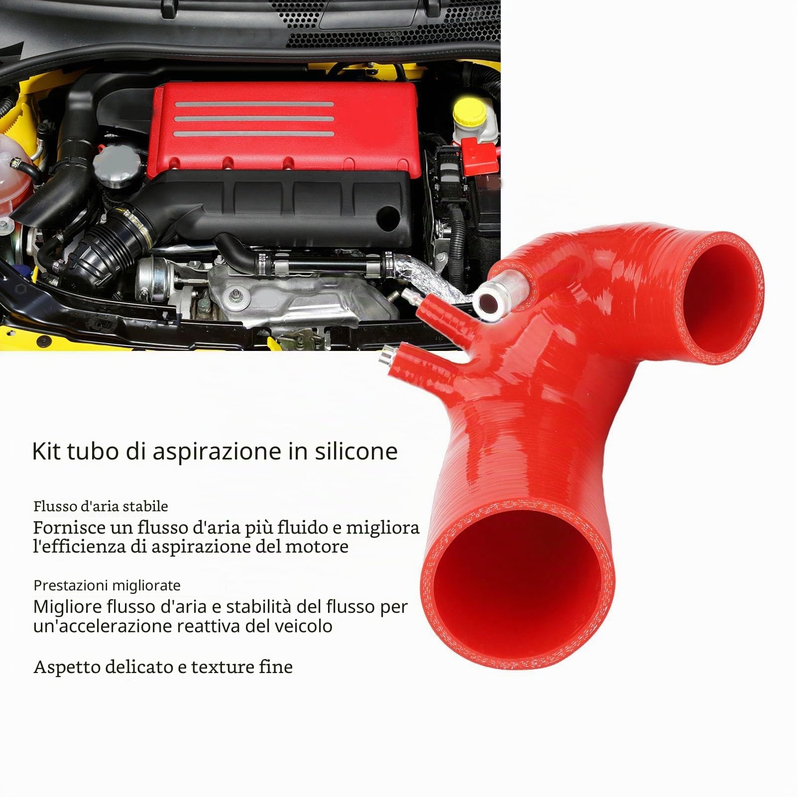 Fockety Kit Tubo Flessibile di Aspirazione Aria in Silicone, Accoppiatore a Gomito, Radiatore per 500 595 695 TurboJet (Rosso)