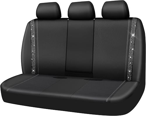 Miniatura 42 de CAR PASS Juego completo de fundas de asiento de automóvil con diamantes brillantes, piel sintética impermeable con diamantes de imitación, parte