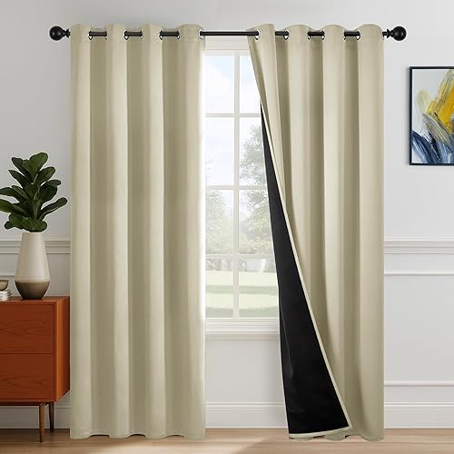 Deconovo Beige 100% Blackout Curtains for Bedroom & Living Room,