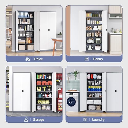 Miniatura 6 de LISSIMO Gabinete de metal, armario de almacenamiento con bloqueo con 2 puertas y 5 estantes ajustables, gabinetes de acero para herramientas de 72