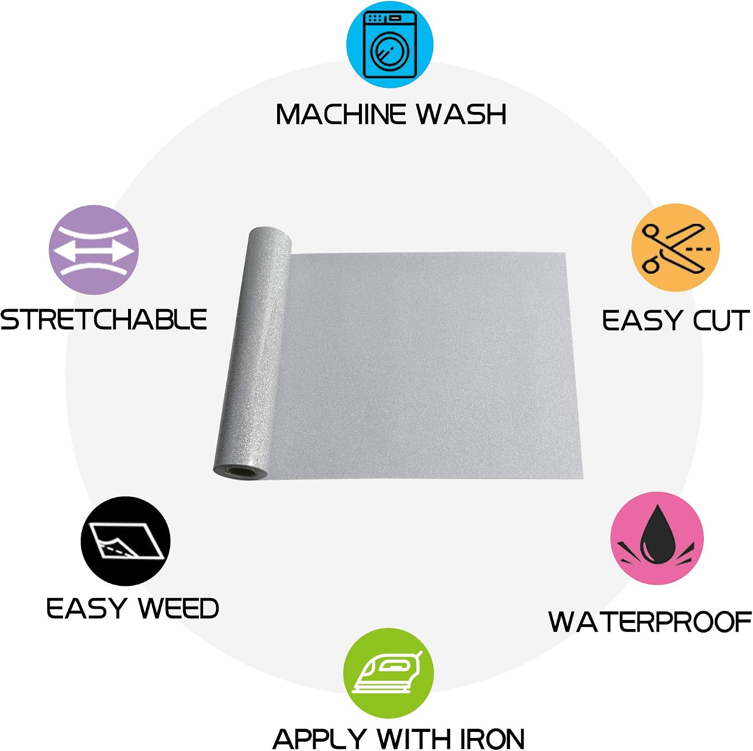 RENLITONG Silver Glitter HTV Heat Transfer Vinyl Rolls - 12 Inch x 5 feet Iron on Vinyl for T-Shirt and Silhouette, Easy to Cut & Weed for Heat Transfer Design (Glitter Silver)