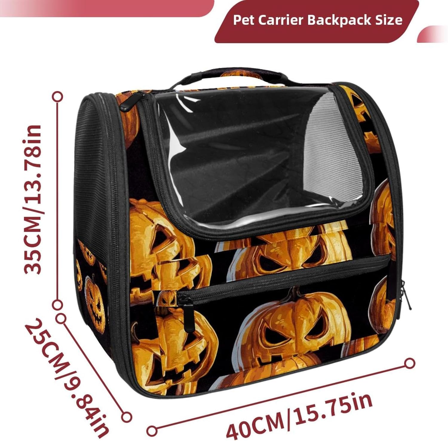 Portable Travel pet Backpack Carrier Hamster Bag Small Dog cat Carrier Breathable Hang Bag, Halloween Pumpkin
