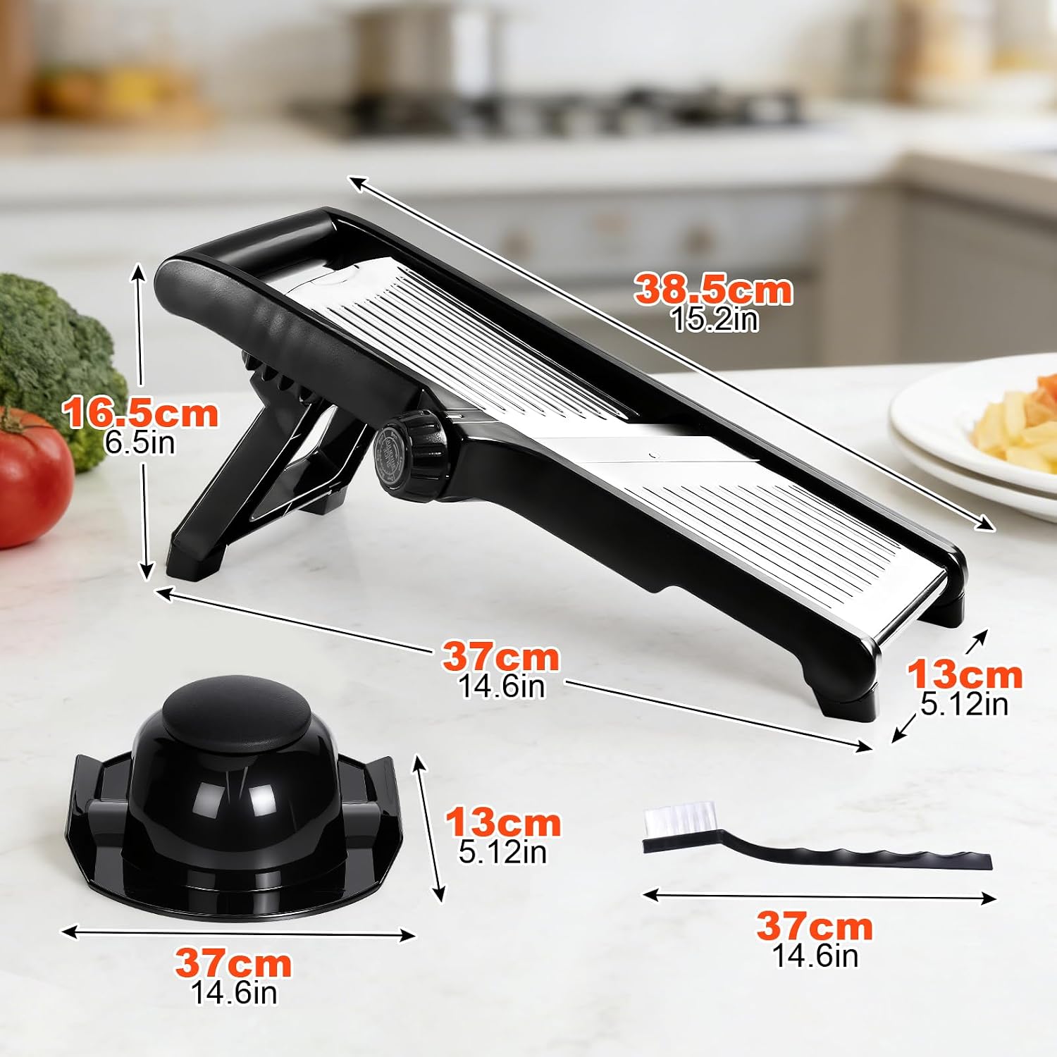 Masthome Mandoline Cuisine Professionnelle Multifonction,Bouton Rotatif de Changement de Lames (Sans Démontage), Sécurité Antidérapant pour Fruits, Oignons et Pommes de Terre — vue 3