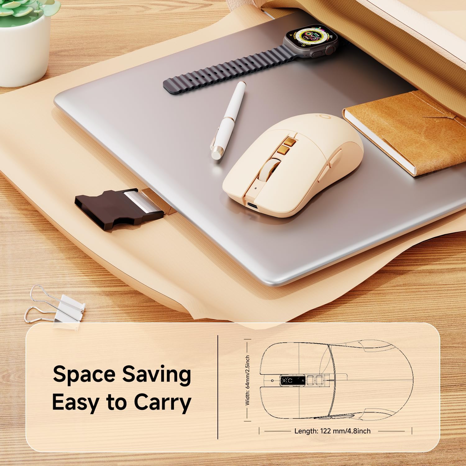 EWEADN G309 Wireless Mouse, Bluetooth & 2.4G Dual Mode Computer Mice, 5 Adjustment Levels 4000 DPI Silent Ergonomic Mouse, 7 Buttons Rechargeable Portable Mouses for Laptop/PC/Mac/iPad - Pink