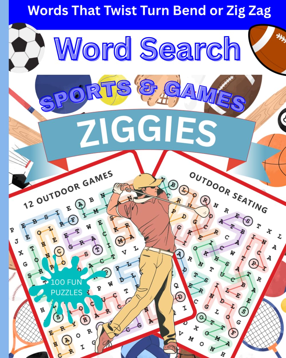 Word Search Ziggies SPORTS & GAMES: Words that Bend Twist Turn or Zig Zag