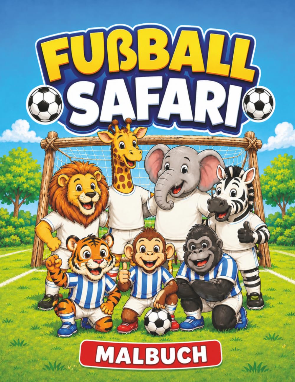 Fußball Safari: Ein lustiges Fußball-Malbuch für Kinder von 4–8 Jahren mit großen einfachen Ausmalbildern und süßen Tieren