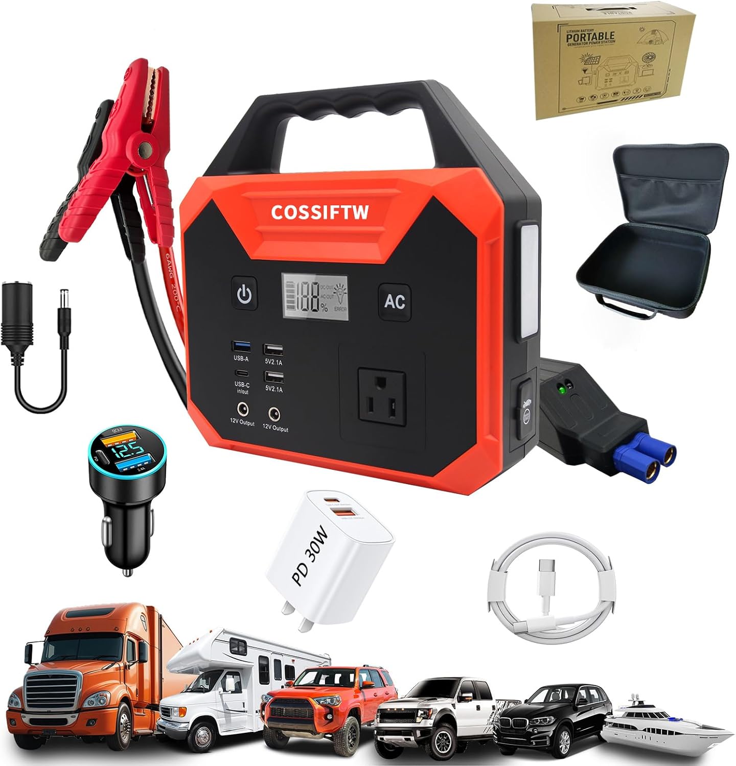 12000A Jump Starter 200W Portable Car Battery Starter with 130Wh Power Bank – PD 60W Two-Way Fast Charging, The Most Multi-Function & Heavy Duty Jump Starter (Apply for All Cars & Trucks)