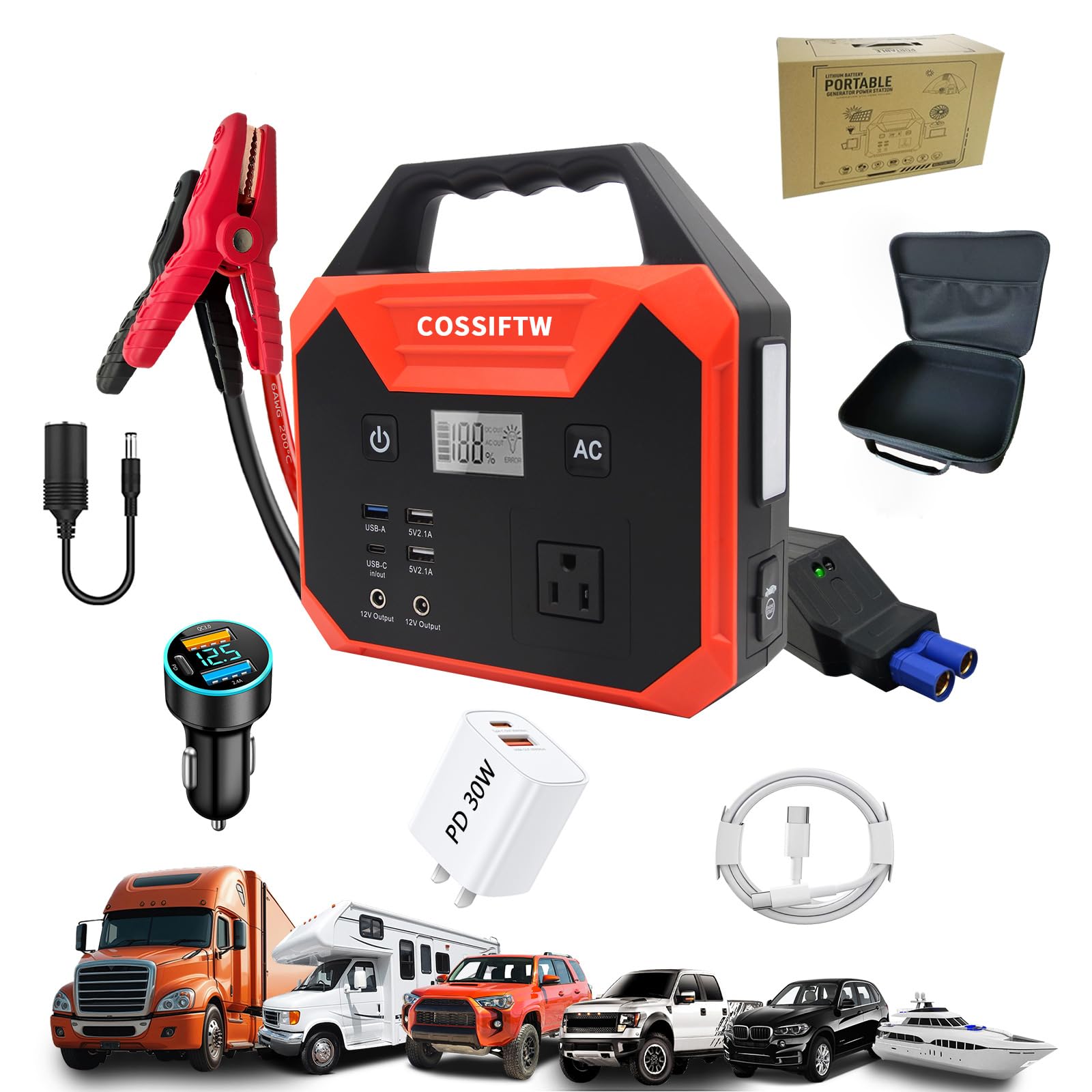 12000A Jump Starter 200W Portable Car Battery Starter with 130Wh Power Bank PD 60W Two-Way Fast Charging The