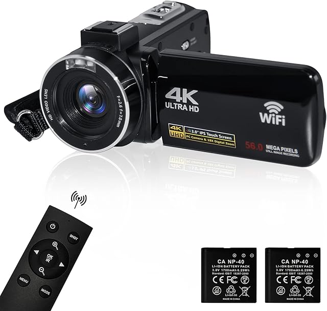 possrab 4K 56MP Video Camera Camcorder, 18X Zoom 3.0" IPS Touch Screen Handheld Digital Camcorder, 270° Rotation IR Night Vision Wi-Fi Vlogging Camera For Youtube