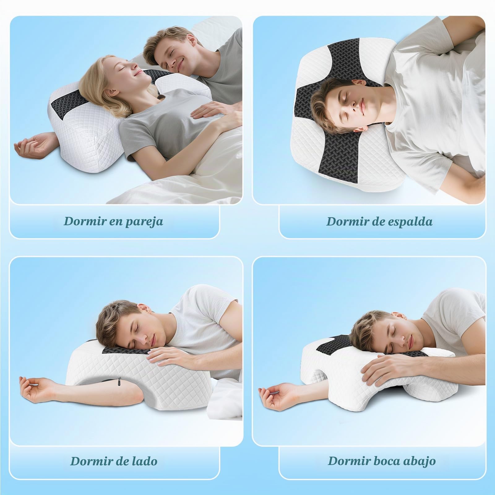 Almohada para Dormir de Iado con Hueco para el Brazo– Gris | almohada para el cuello y los hombros, almohada de espuma viscoelástica, Adecuada para dormir de lado, espalda y bocabajo