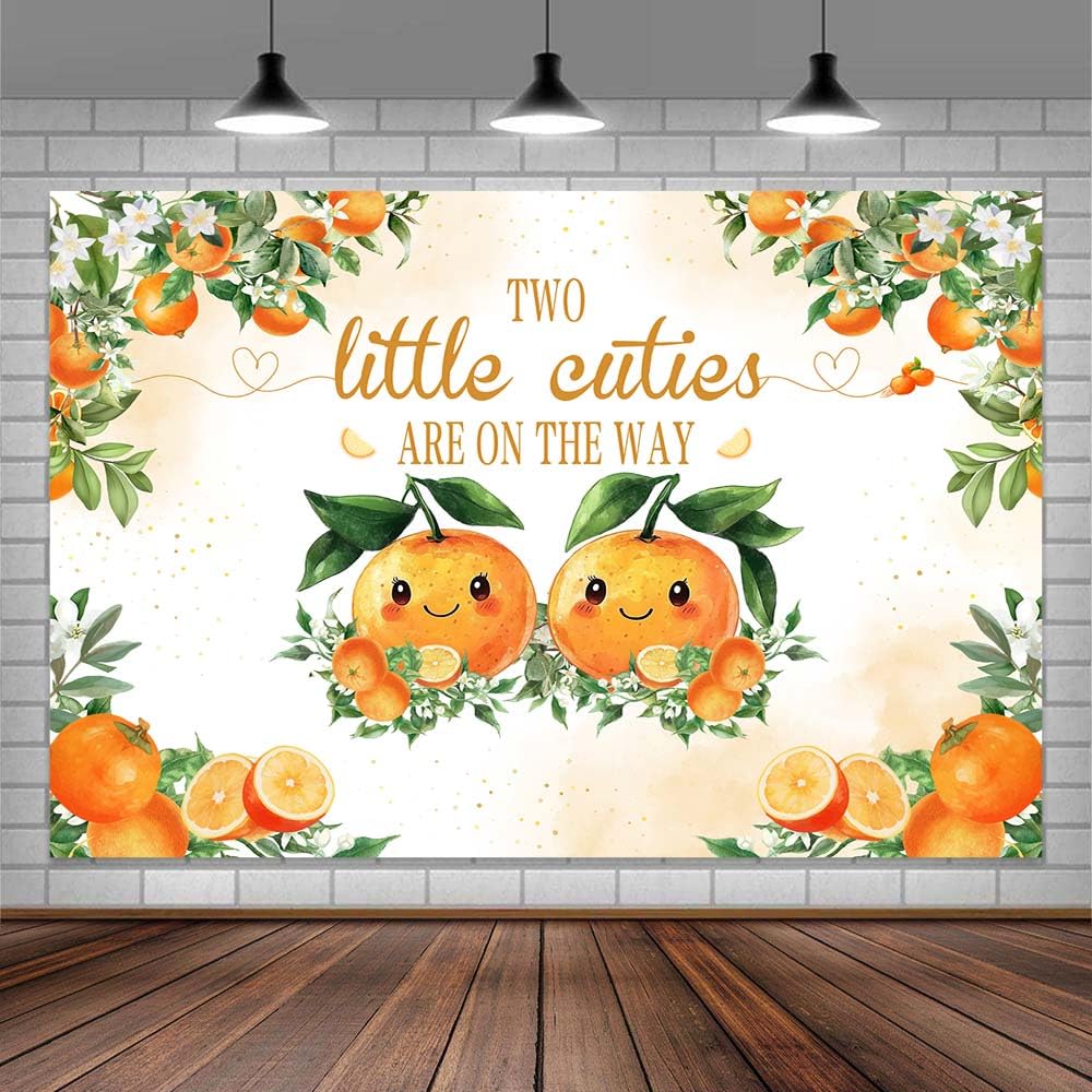 4X4ft Twin Baby Shower Photo Backdrop Photography Background, Two Little Orange Cuties Baby Shower Backdrops Photo Booth Prop Decorations Wall Decor