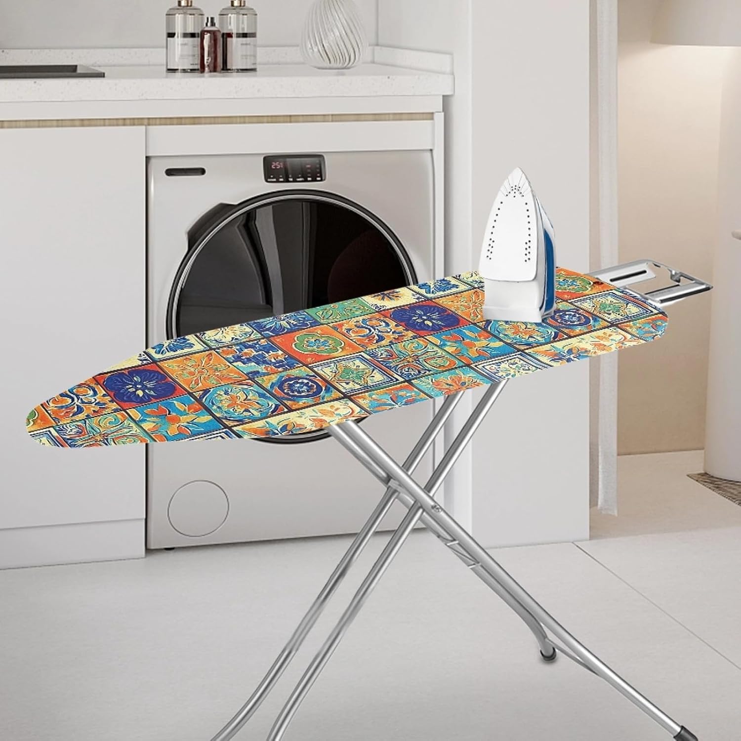 Large Ironing Board Cover and Pad 59x19 Bohemian Yellow Iron Table Cover with Padding,Extra Wide,Resist Scorching and Staining,Heatproof,Adjustable Fastener Durable Stain