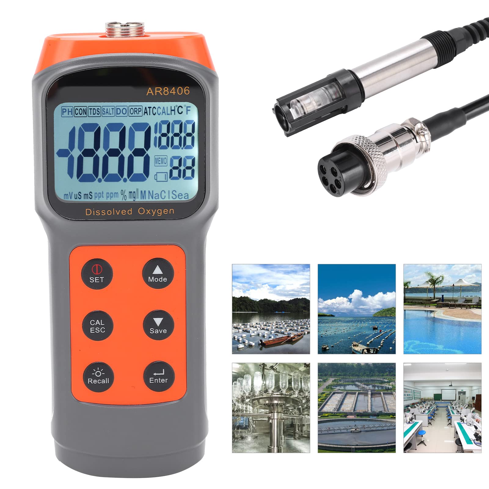 AR8406 Medidor de oxígeno disuelto portátil LCD Digital Detector de oxígeno disuelto Probador de Calidad del Agua