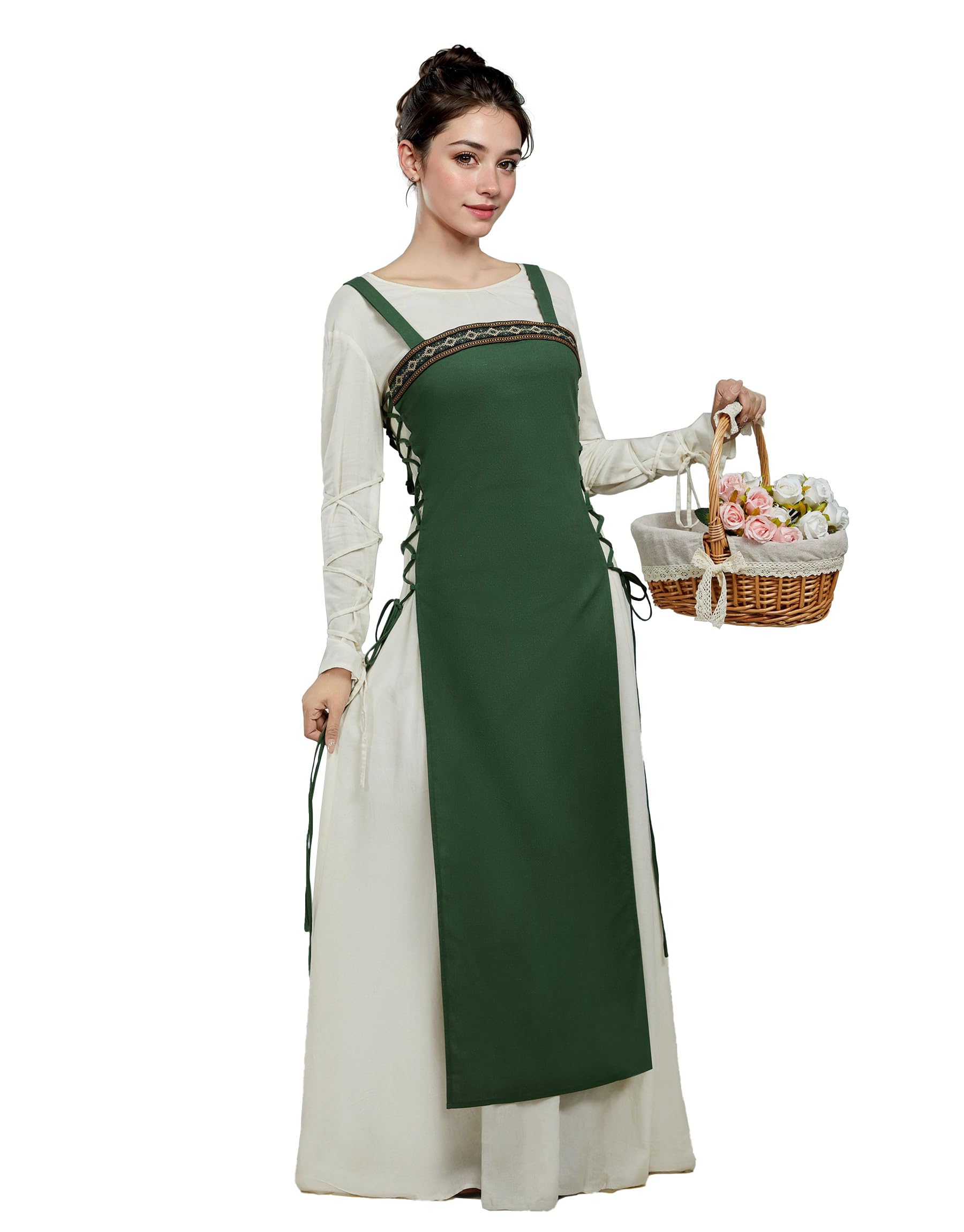 miccostumes Women's Viking Apron Medieval Strappy Over Dress with Belt