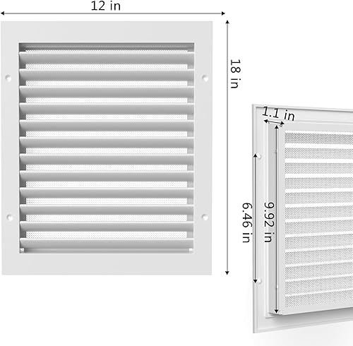 Miniatura 2 de Elecoman 2 rejillas de ventilación de aluminio de 12 x 18 pulgadas, rejillas de ventilación de metal para ático con pantalla, parrilla de aire de