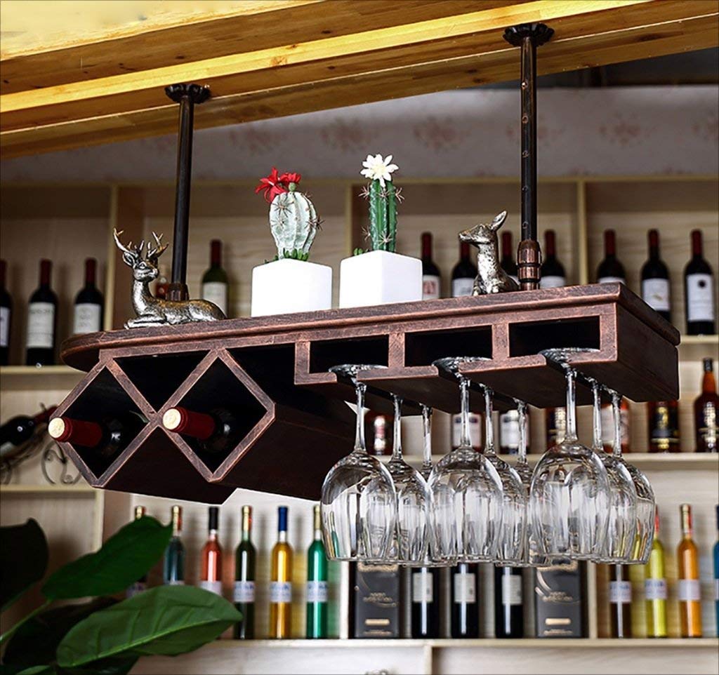 Mueble para vinos de hierro retro y madera con soporte invertido de copas