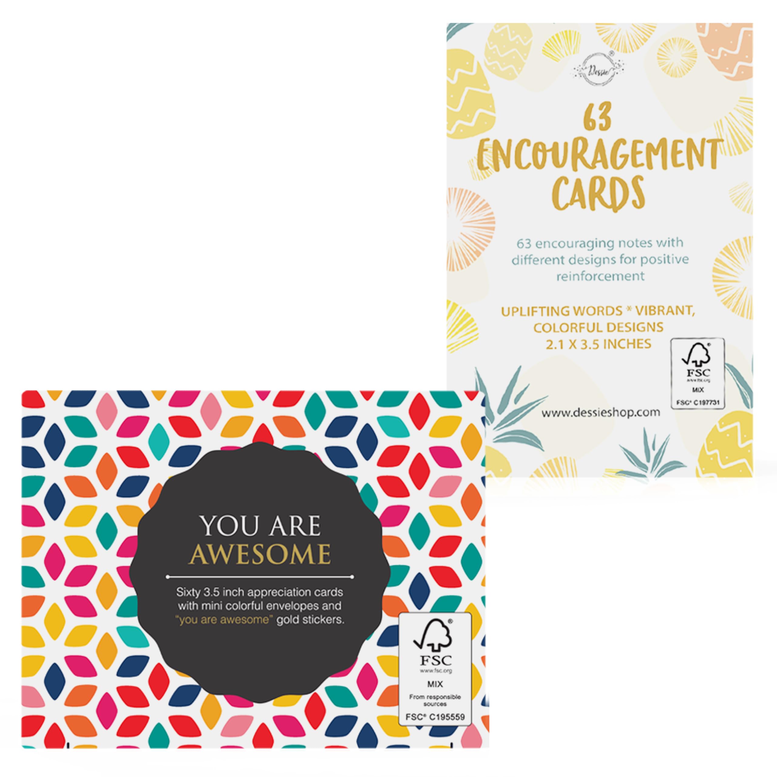 Dessie 123 Unique Motivational & Inspirational Cards - 63 Encouraging Mini Cards & 60 Appreciation Cards with Envelopes & You Are Awesome Seals for Thoughtful Gifts and Positive Affirmations
