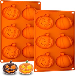 Webake Pumpkin Silicone Jack-O-Lantern Mold for Hot Cocoa Bombs, 6-Cavity Halloween Mold for Baking Chocolate, Cupcake, Jelly (Pack of 2)