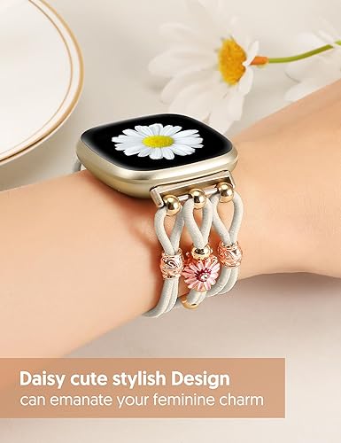 Miniatura 3 de TOYOUTHS Pulsera floral compatible con Fitbit Versa 4Versa 3Sense 2Sense Band para mujeres y niñas, bohemio, transpirable, con cuentas, de nailon