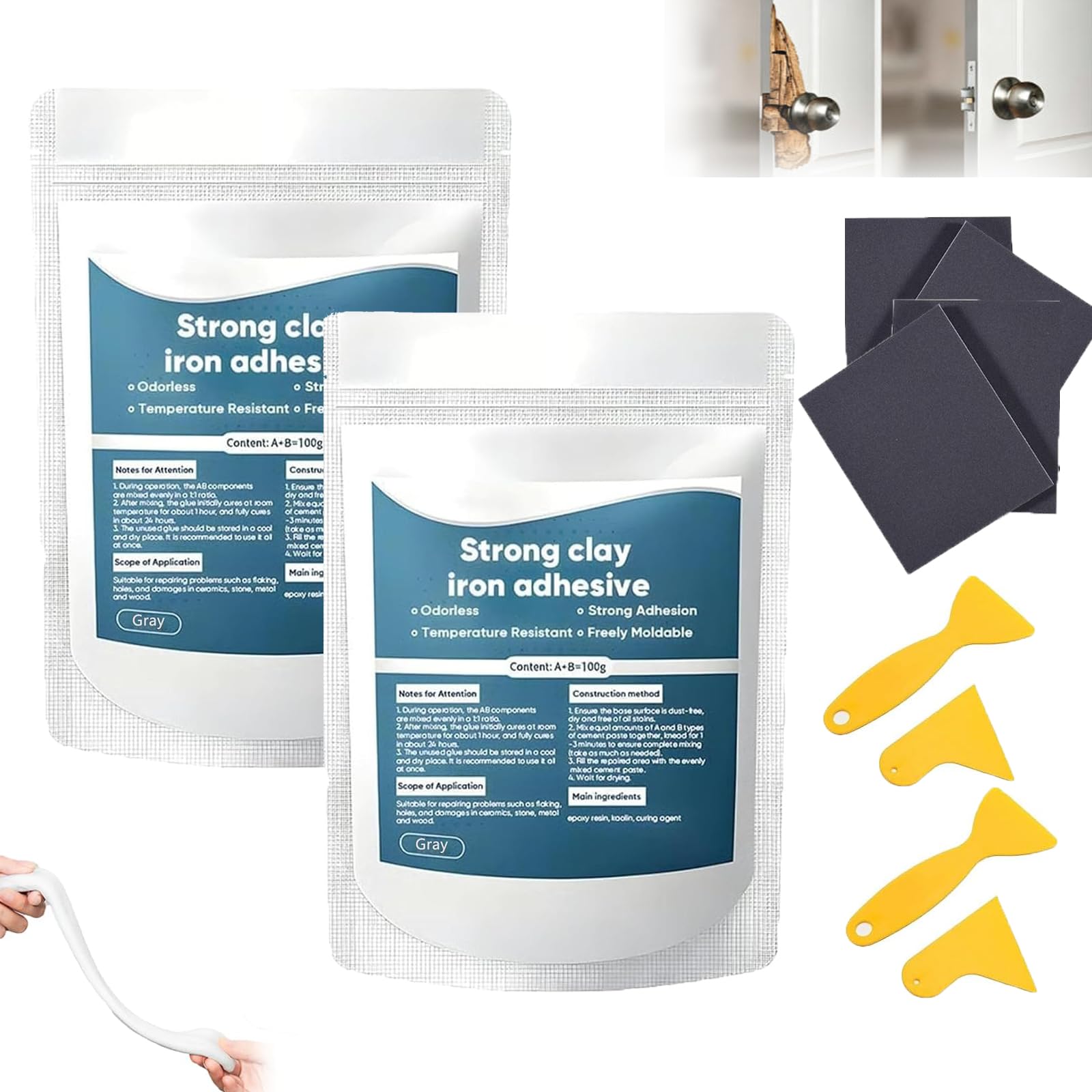 High-Strength Multi-Purpose Repair Clay, Steel Epoxy Putty for Wood, Strong Clay Iron Adhesive, Steel Epoxy Putty, All Purpose Pool 𝐂lay for Bonding Plastic Metal Ceramic Wood Tile Glass (2PCS)