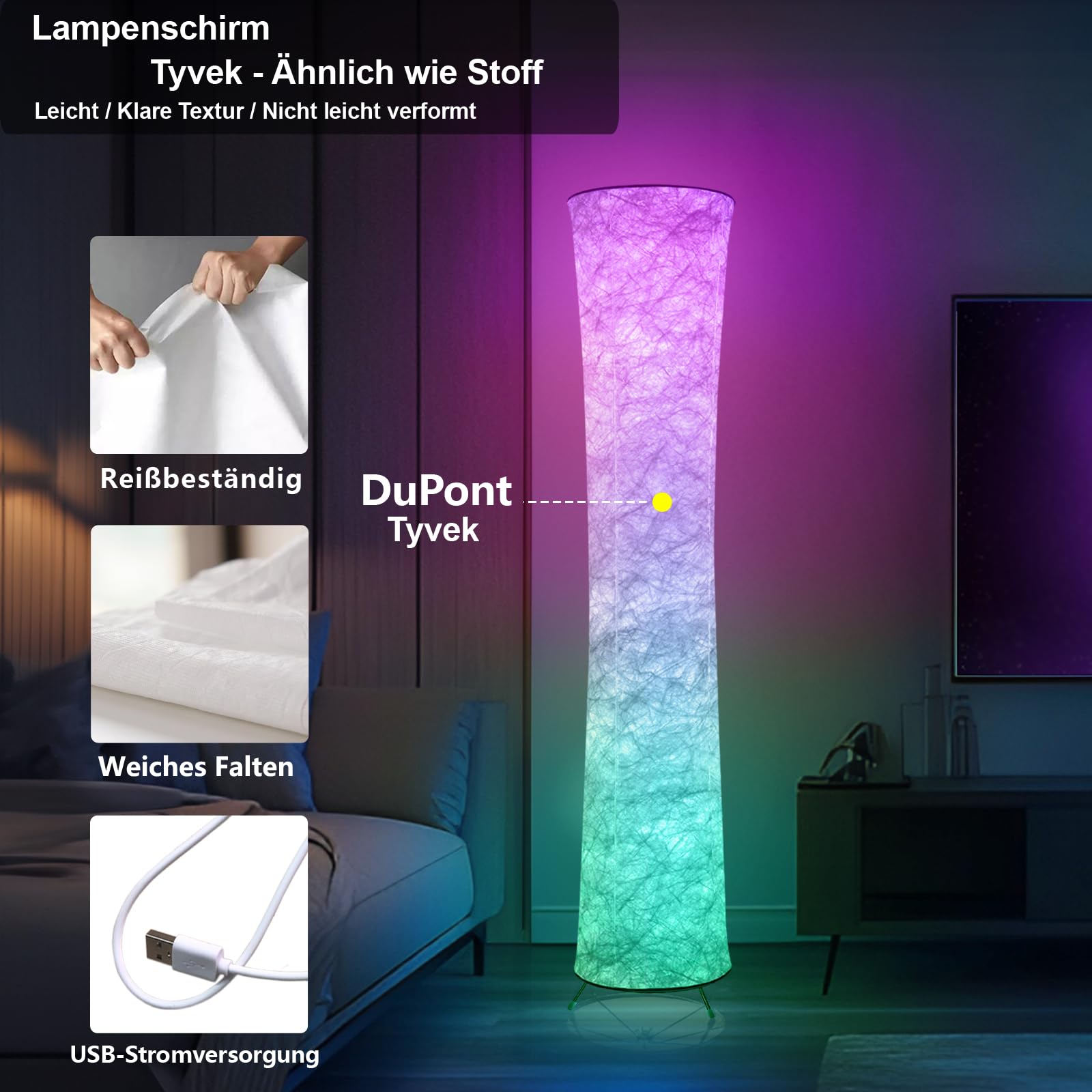 RGB Stehleuchte Modern LED Stehlampe Wohnzimmer Papierschirm Lampe | Farbwechsel Bodenleuchte Weiche Bunt Standlampe Fernbedienung Dimmbare Breit glitter standleuchte weiss Schlafzimmer Innen‌