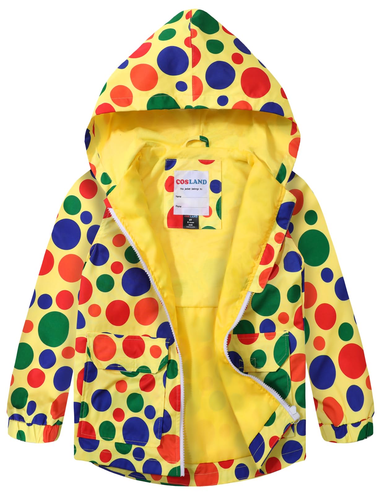 COSLAND Toddler Boys Girls Rain Jacket Waterproof Hooded Raincoat, 2-5T