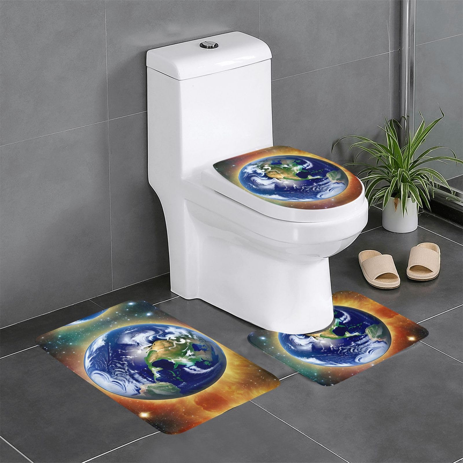Tapis de salle de bain antidérapant Cosmic Earth lot de 3 sécurité WC