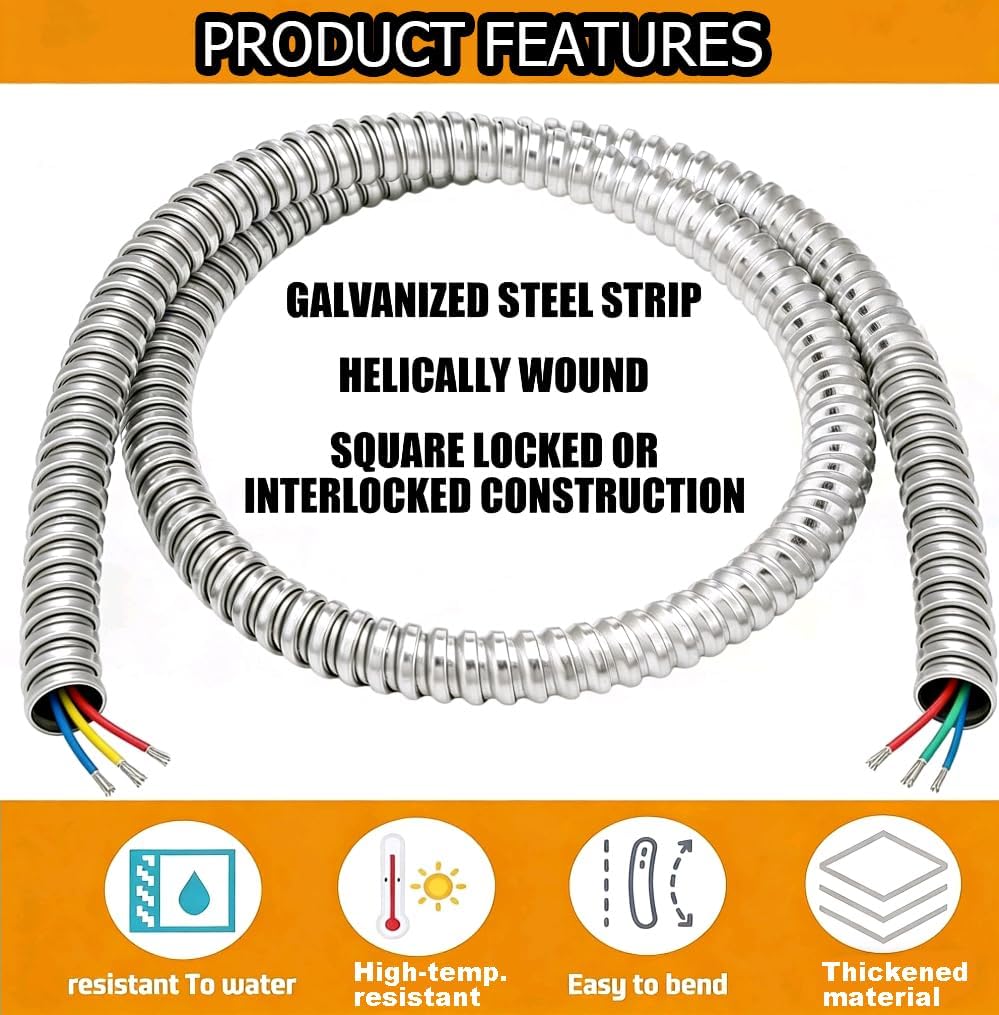 (1/2" & 100 Feet) tatatagear Flex Liquid Tight Steel Conduit 1/2 inch Seal Tight PVC Flexible Steel Conduit Kit 1/2 inch Length 100 Feet