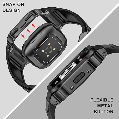 Miniatura 4 de MioHHR Funda y correa de acero inoxidable compatible con Fitbit Versa 432Fitbit Versa LiteFitbit Sense 2Fitbit Sense Bandas con funda de metal,