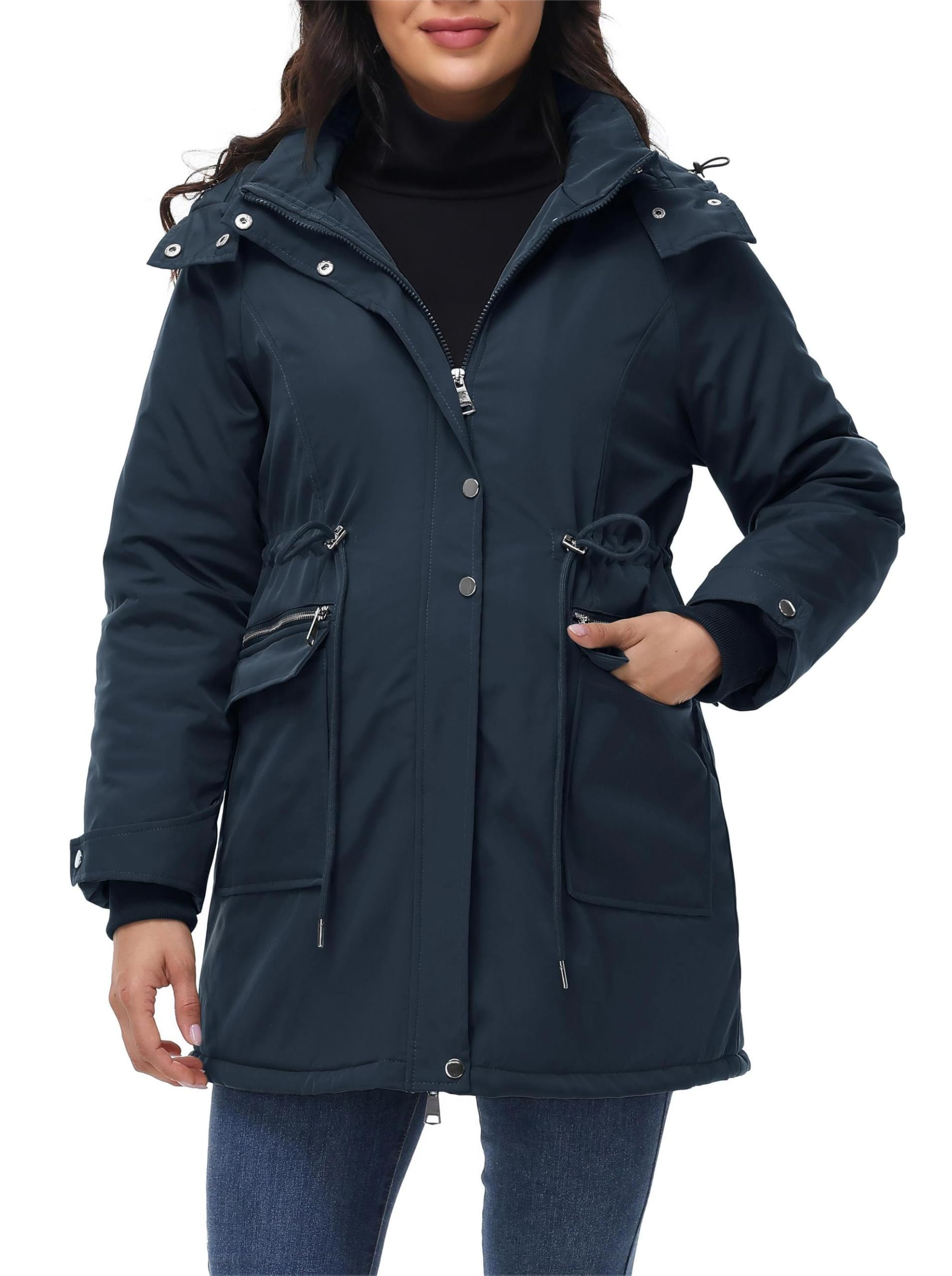 Maacie Umstands Baumwolljacke Jacke Stehkragen Wasserdichte Baumwolljacke 2025 Winter Coat Marineblau M