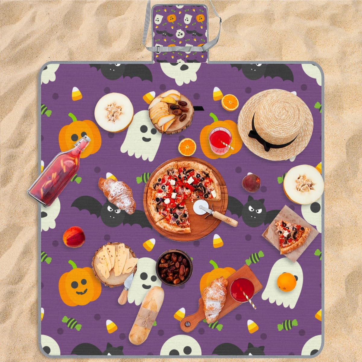 TropicalLife Happy Halloween Holiday Square Picnic Coperta Impermeabile Pieghevole Indoor Outdoor Mat Tappeti per Campeggio Spiaggia Parco Famiglia Attività di Riunione