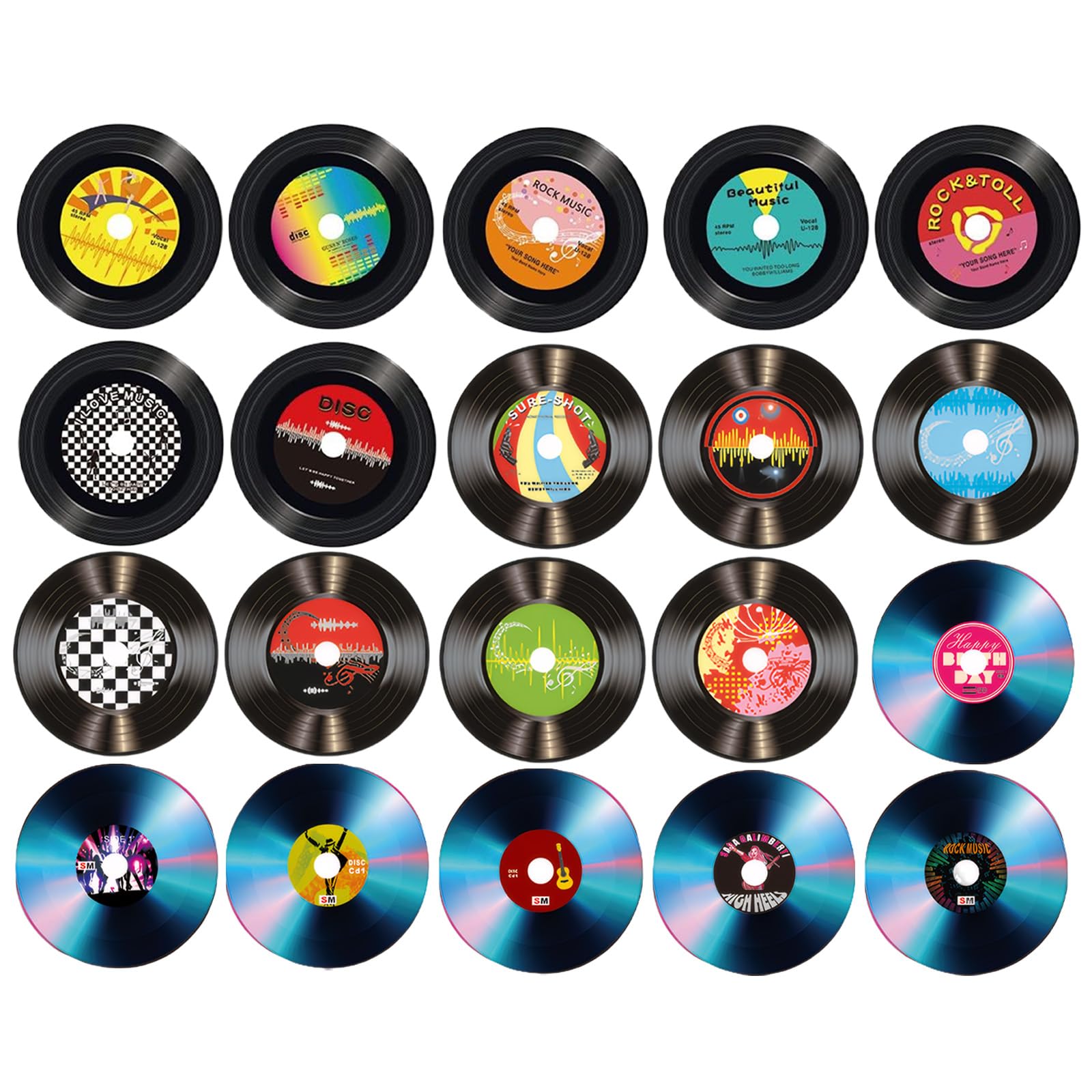 Disco de Vinilo Decorativo – Adornos Musicales Retro en Vinilo–Conjunto de 20 Discos Decorativos para Vinilo Música–Discos de Vinilo Brillante de Decorado y Disco para la Decoración de Pared