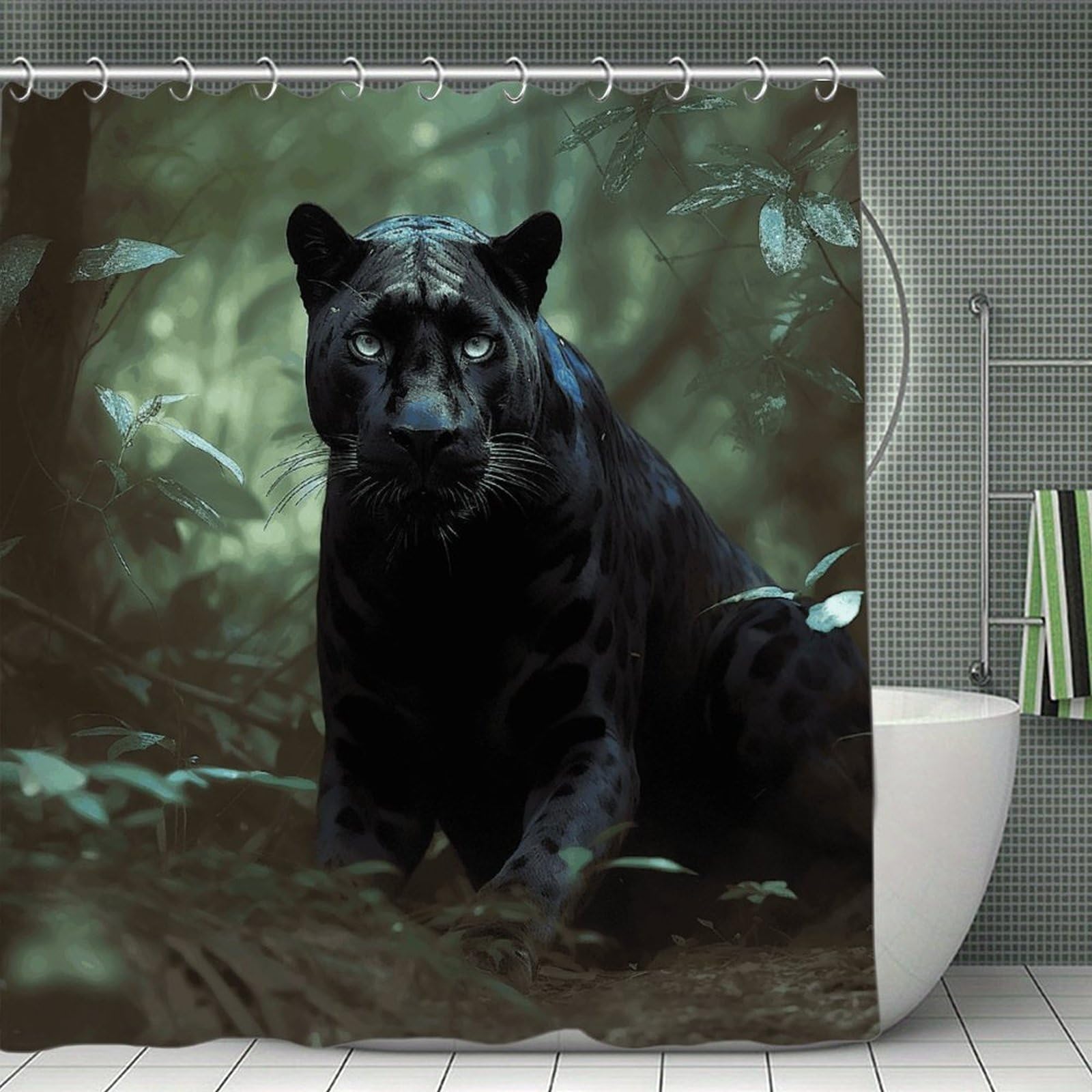 VstaDank Forest Panther Bath Curtain Elegant Heavy Duty Shower Curtains 70x70 in Rustic Farmhouse Cloth Shower Curtains Neutral Modern Bath Curtain for Bathroom