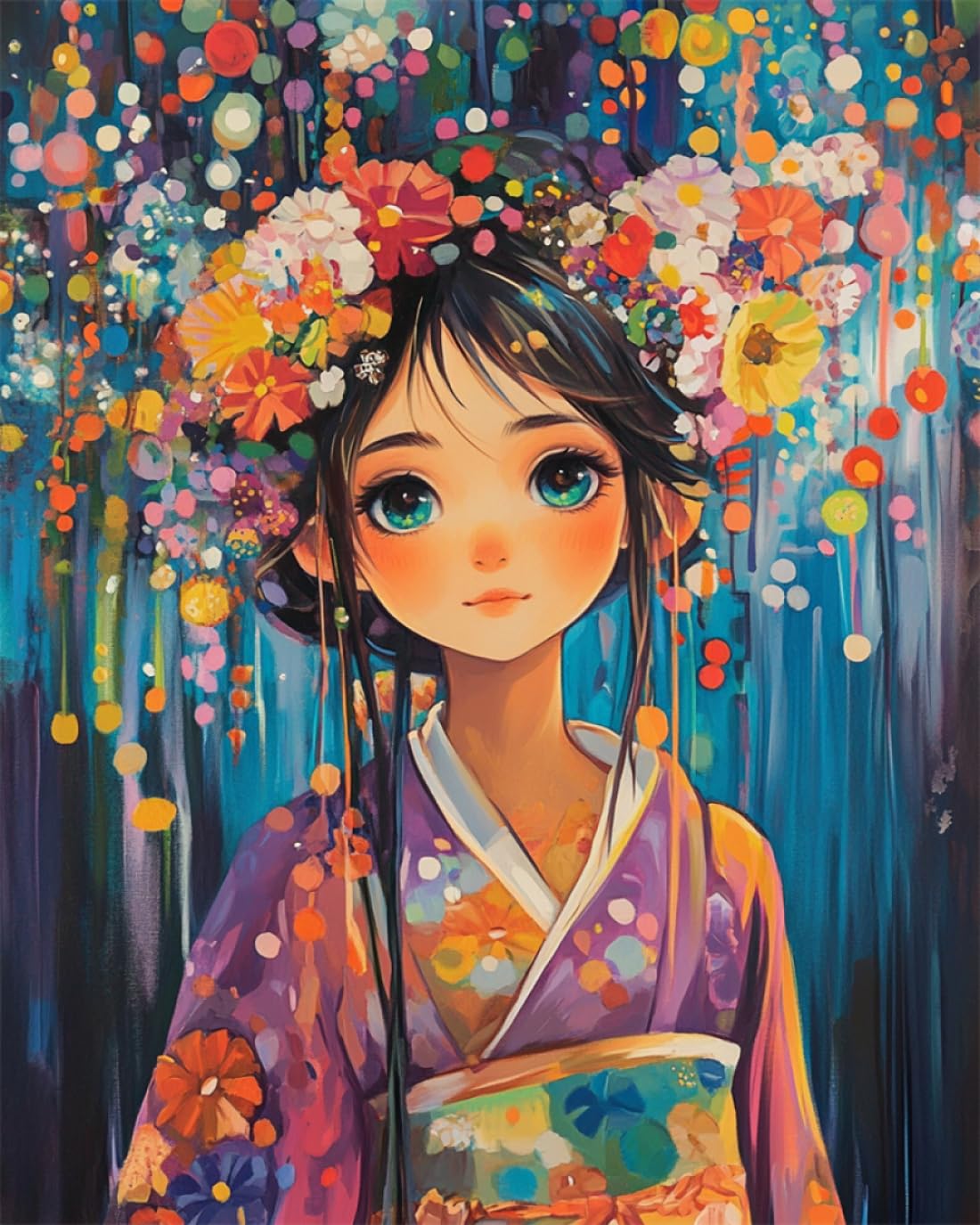 RKFLGEW Diy Perlenstickerei Set Mit Perlen Vollbild Cartoon-Kimono-Mädchen Diy-Stickerei Mit Perlen，Kreuzstich-Set，Perlenstickerei-Sets Mit 3Mm-Perlen Für Handarbeiten 40x50cm