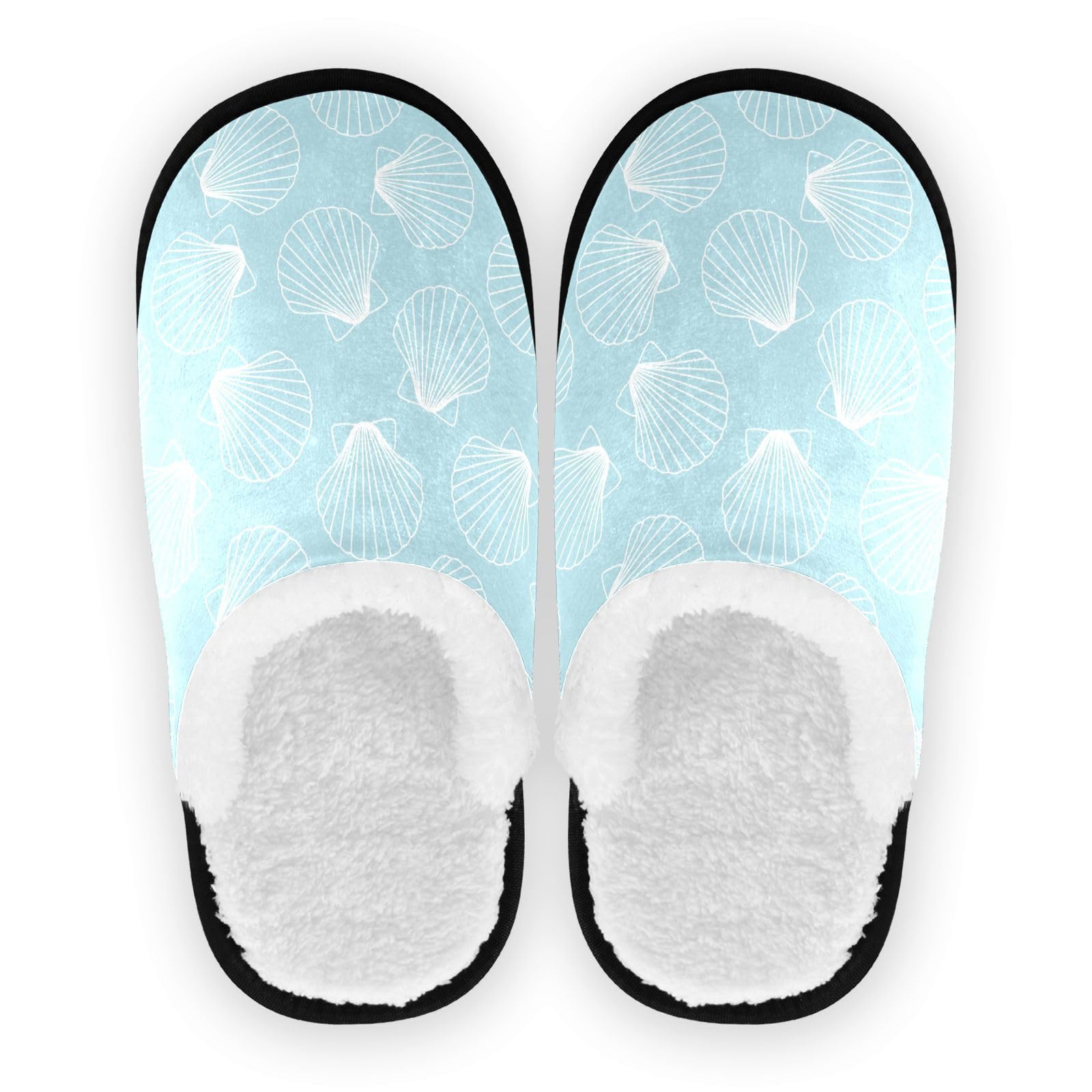 Ajusmeau Seashells Ocean Shell Cozy Slippers for Women Men Indoor Washable Fuzzy House Shoes with Anti-Skid Sole