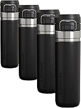 Stanley Quick Flip GO Water Bottle 24 oz Push Button Lid Leakproof and Packable for Travel and Sports Insulated Stainless Steel BPA-Free | Black 2.0 (Pack of 4)