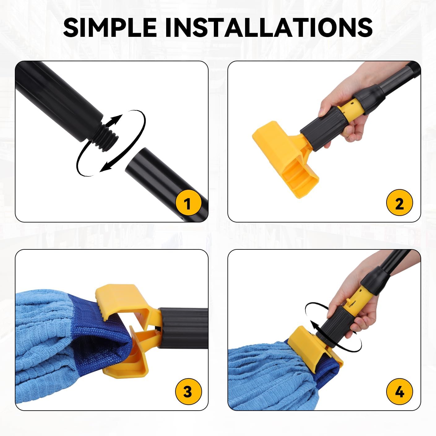 Mop Handle Commercial Heavy Duty - 57 Inch Industrial Metal Mop Stick with Jaw Clamp Replacement for Floor Cleaning - Professional Gripper Mops Head Replacement Holder