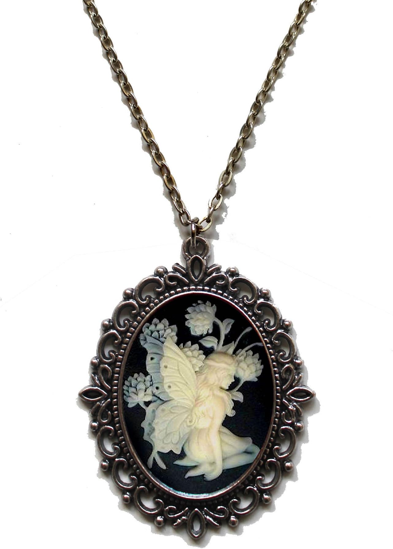 Fairy Cameo Steampunk Gothic Pendant Necklace on Chain