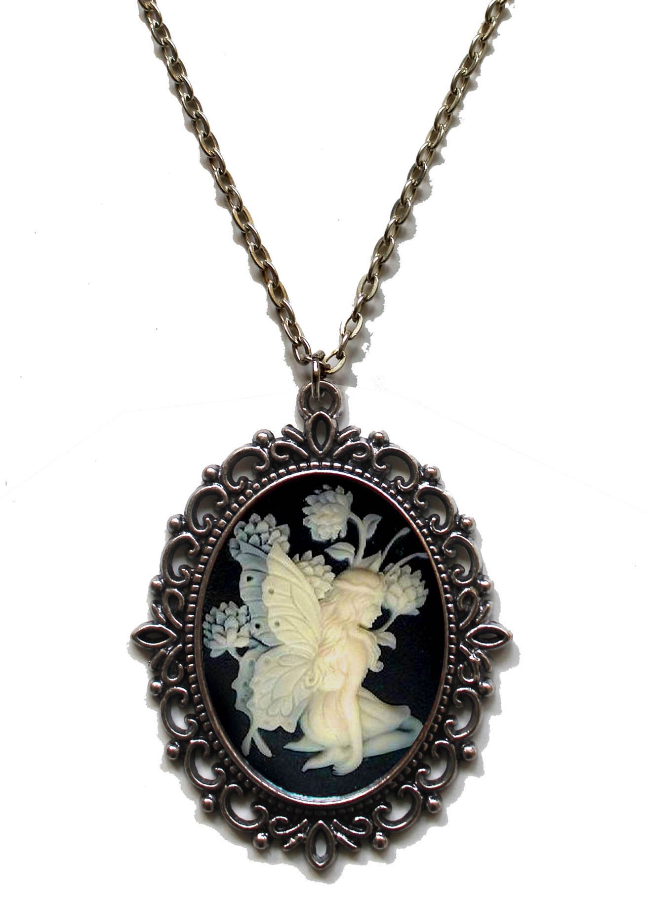 Victorian Vault Fairy Cameo Steampunk Gothic Pendant Necklace on Chain
