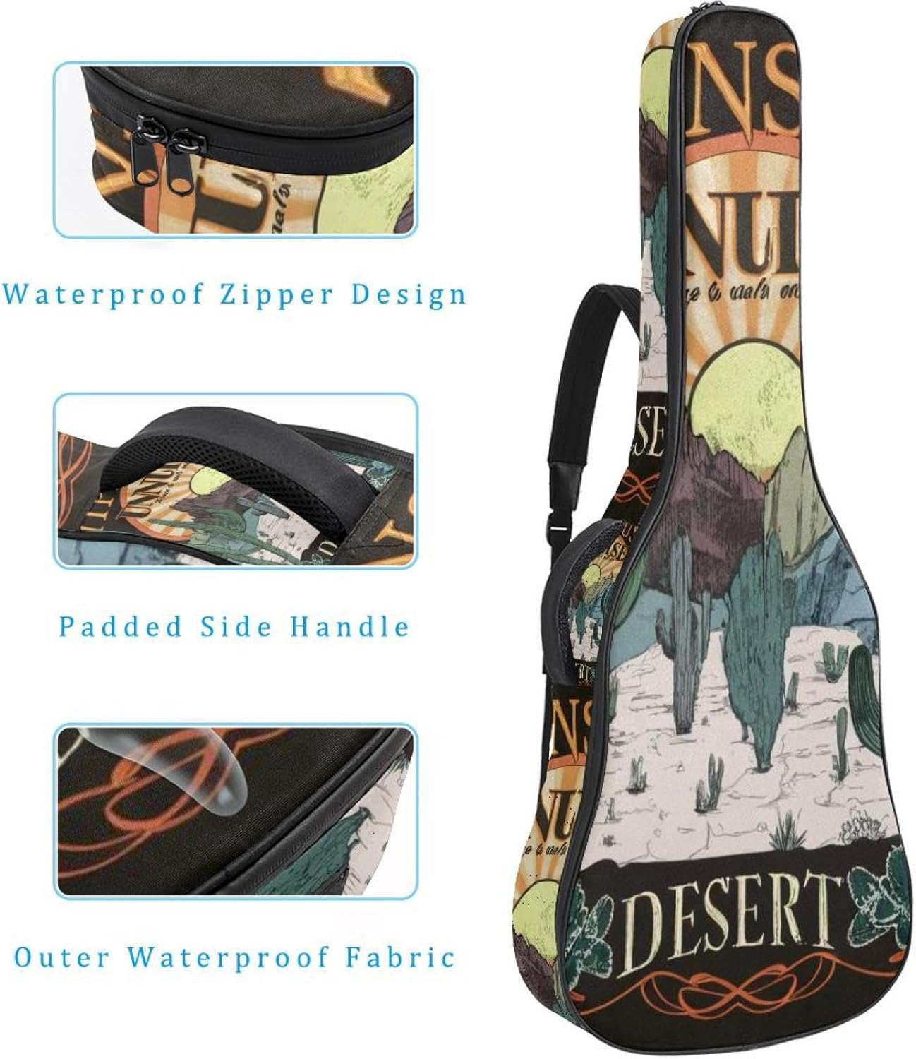 Artistic Scenery Guitar Bag 40 41 42 In 2 Pockets Guitar Case Waterproof Guitar Case Resistent Oxford Cloth 0.4 In Extra Thick Sponge Padded for Acoustic Guitar